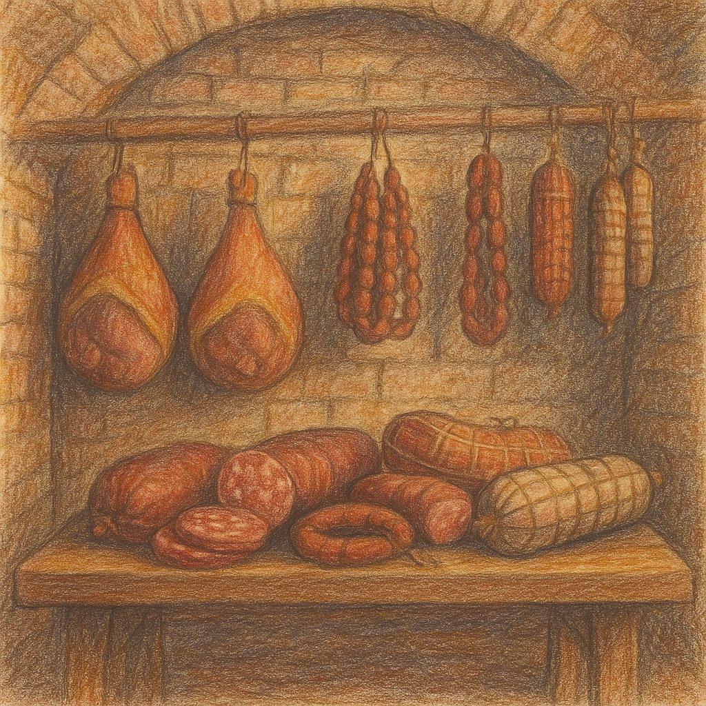 una cantina storica con i salumi disegno